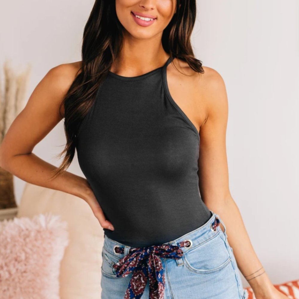Vestique Boutique Black High Neck Open Back Bodysuit - Picture 3 of 4